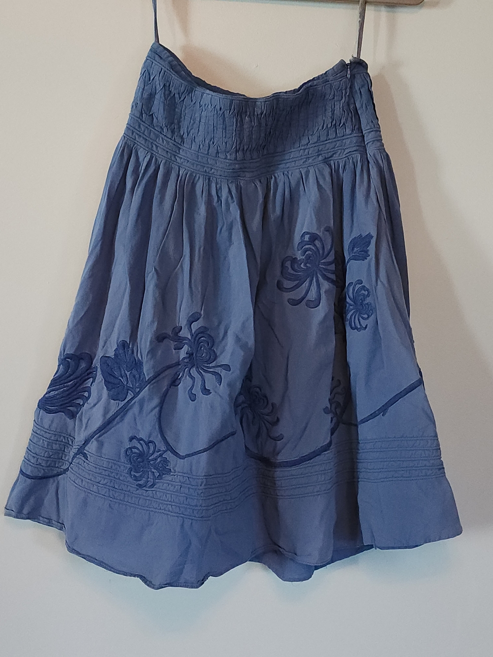 Blue Embroidered Circle Skirt with Smocked Waist